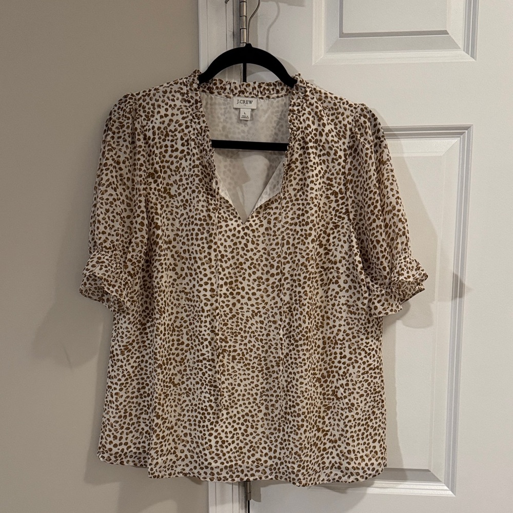 J. Crew Factory Women's Leopard Print Blouse - Cream and Brown